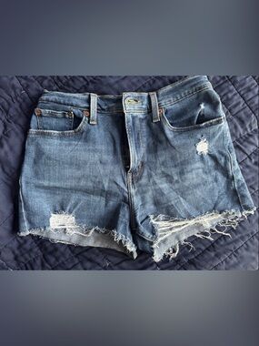 Levi's High-Rise Distressed Blue Denim Shorts
